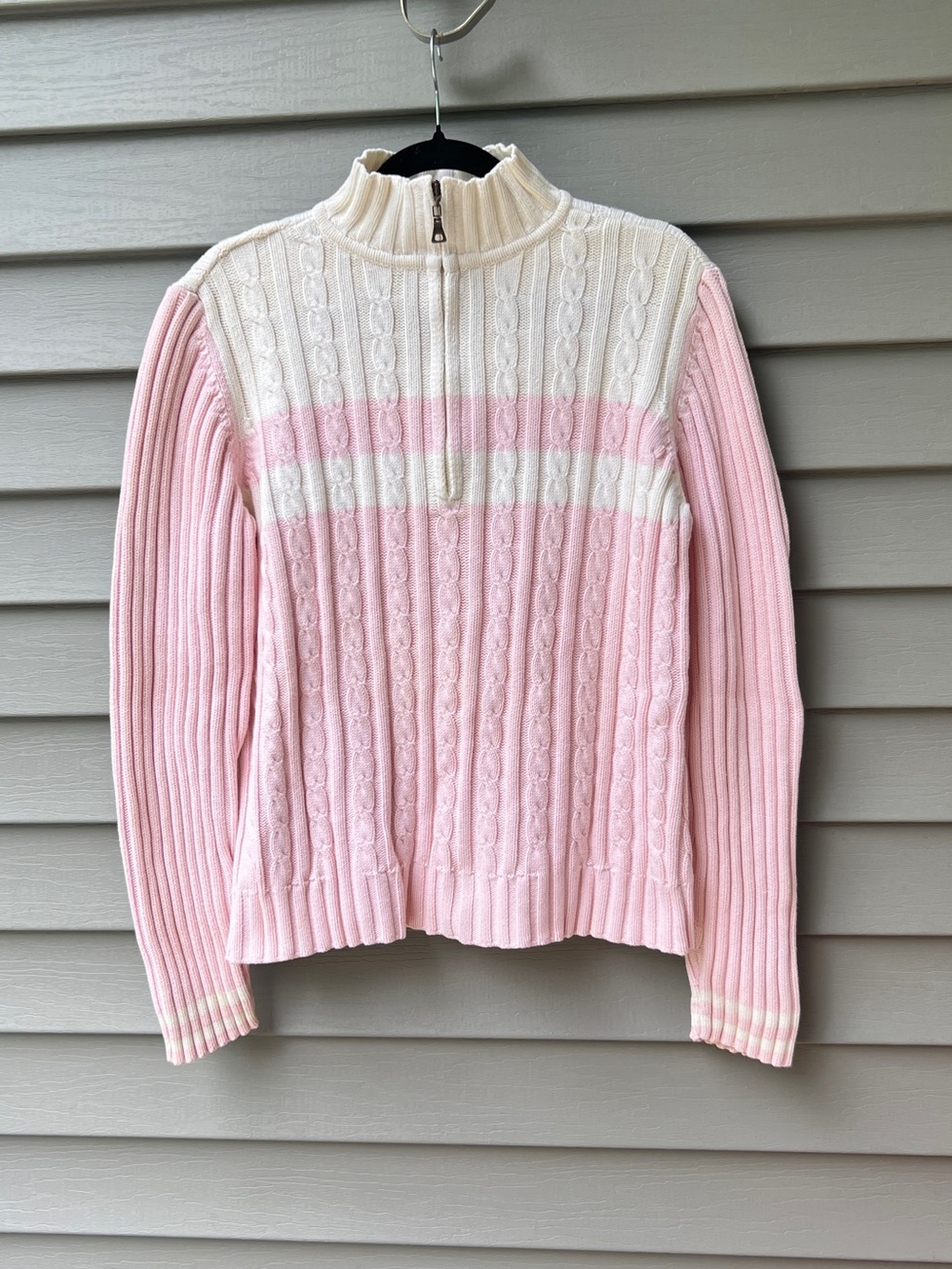 Tommy Hilfiger Vintage Cable-Knit Half-Zip Mock Neck Sweater Pink/Cream Size XL